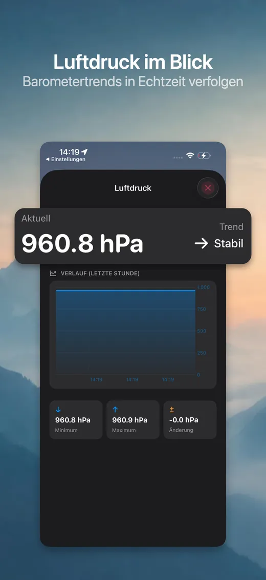Barometer-Ansicht mit Luftdruck-Verlaufsgraph